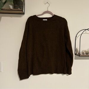 Wills Huckberry Brown‎ 100% Marino Wool Long Sleeve Crewneck Sweater Mens XL